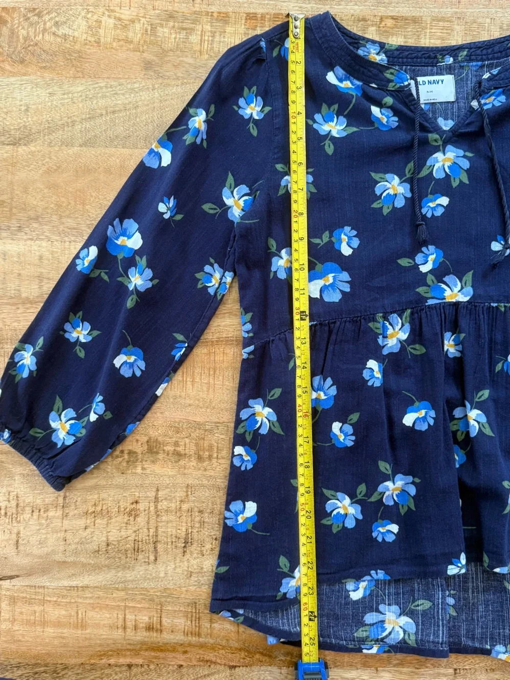 Old Navy Floral Babydoll Peplum Blouse XL Blue Long Sleeve Cottagecore Fall